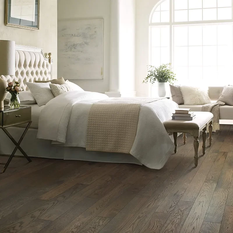 Dark hardwood in bedroom | The Carpet Stop